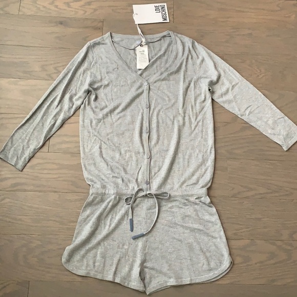 Nwt Love Moschino Grey Long Sleeve Button Front Short Romper - Picture 3 of 8